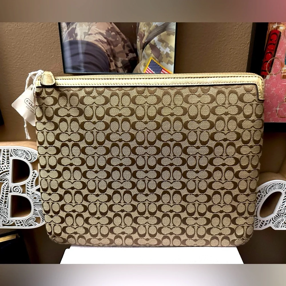 Coach Beige Cosmetic Bag with Signature Monogram NWT - Picture 2 of 4